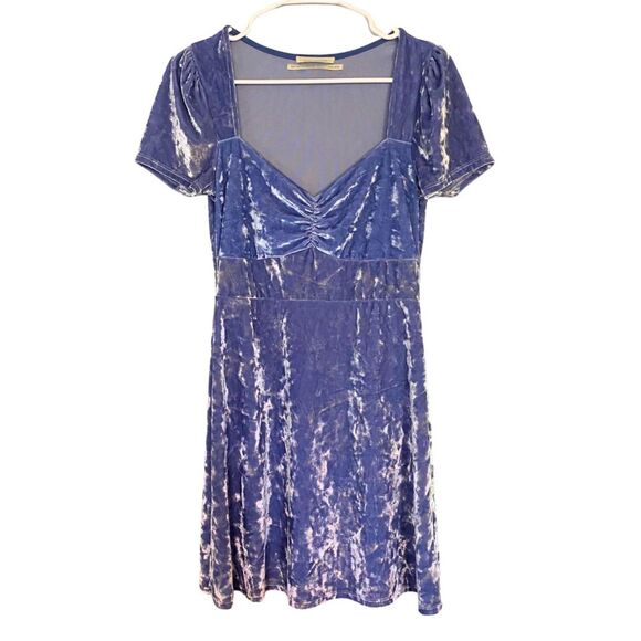 Urban Outfitters | Dress Crushed Velvet Periwinkle Babydoll Sweetheart Neckline - Picture 1 of 8